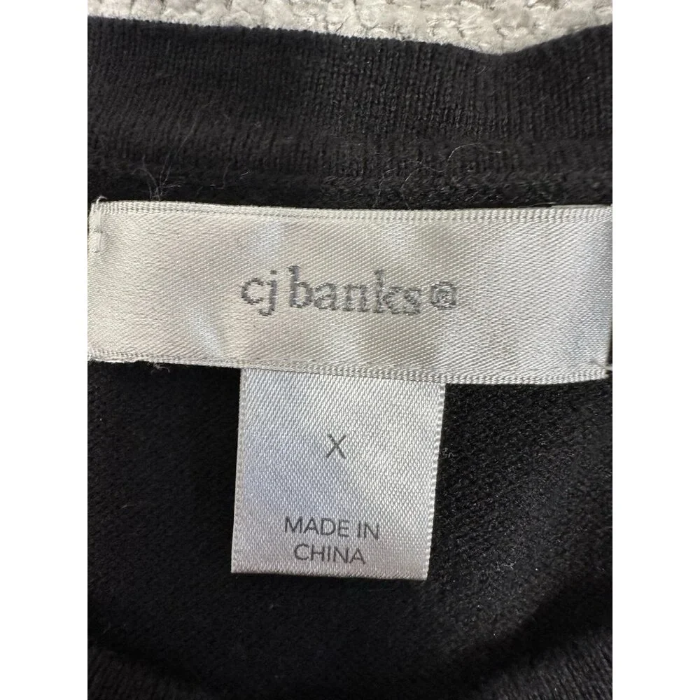CJ Banks Sweater Womens X Black Cardigan Embroidered Floral 3/4 Sleeve‎